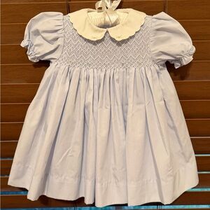 Petit Ami Light Blue Baby Dress with Embroidered Collar 3 month